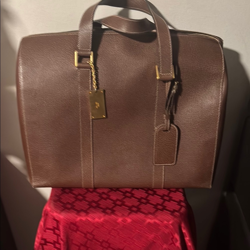 Celine Brown Travel Bag with Structured Design and Gold Accents